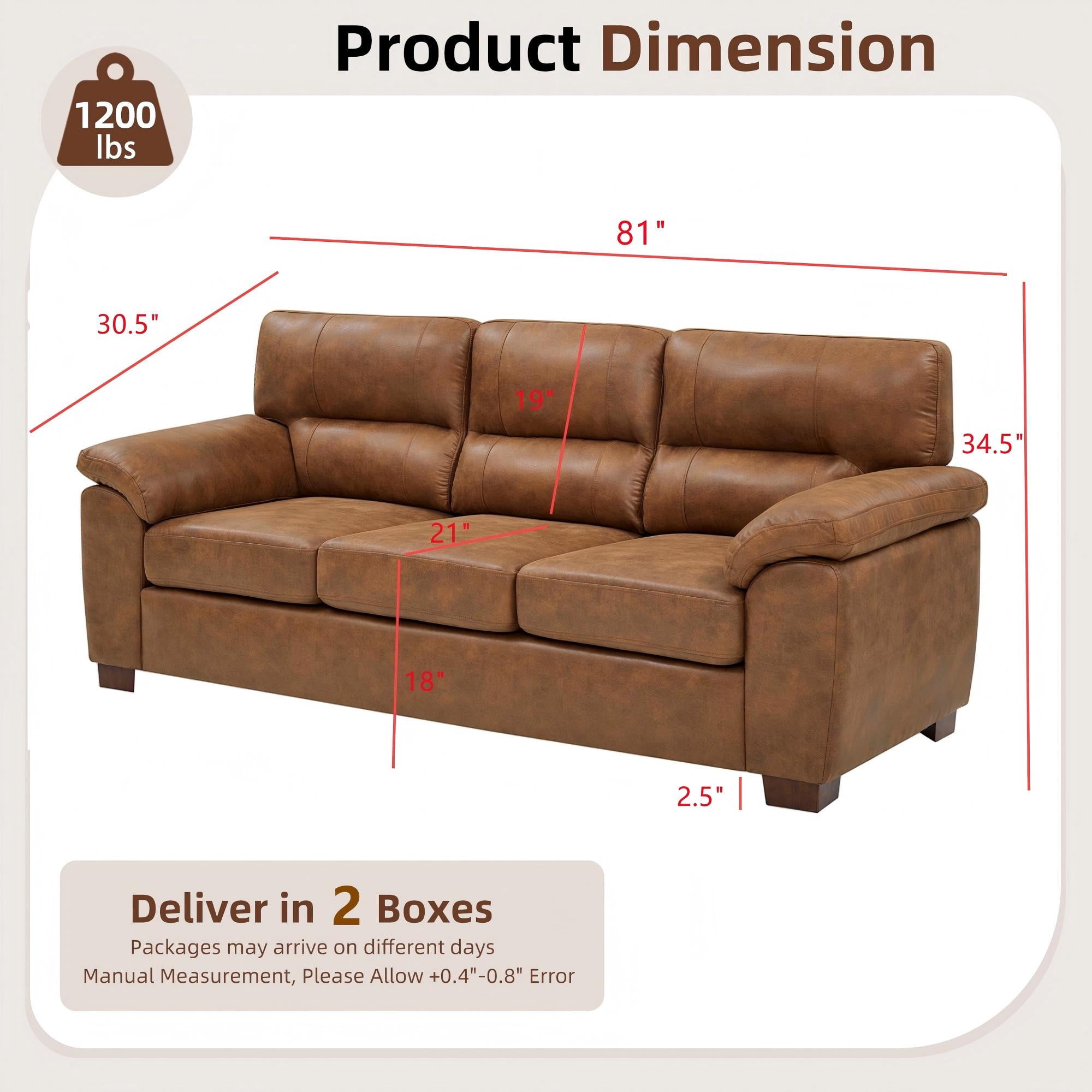 Aukfa 81" Vintage Sofa Overstuffed 3 Seat Sofa Couch for Living Room Bedroom, Foil Fabric, Brown