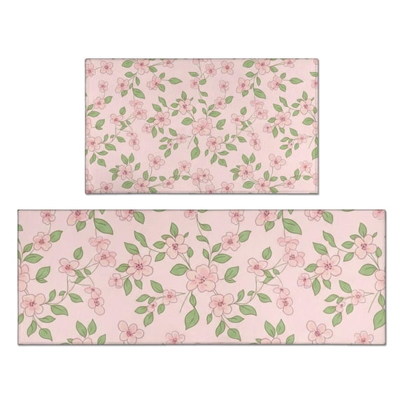 Pioneer Flower Floral Print Pattern Kitchen Rugs Sets Of 2, Anti Fatigue Non Slip Washable Floor Mats for Kitchen Sink Laundry, 17X30 Inch 17X47 Inch