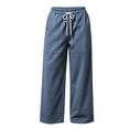 thumbnail image 4 of Costeam Womens Color Stitch Wide Leg Sweatpants Solid Patchwork Panel Casual Trousers Elastic Drawstring Waist Pants with Side Pockets Soft Knit Loungewear Bottoms, 4 of 8