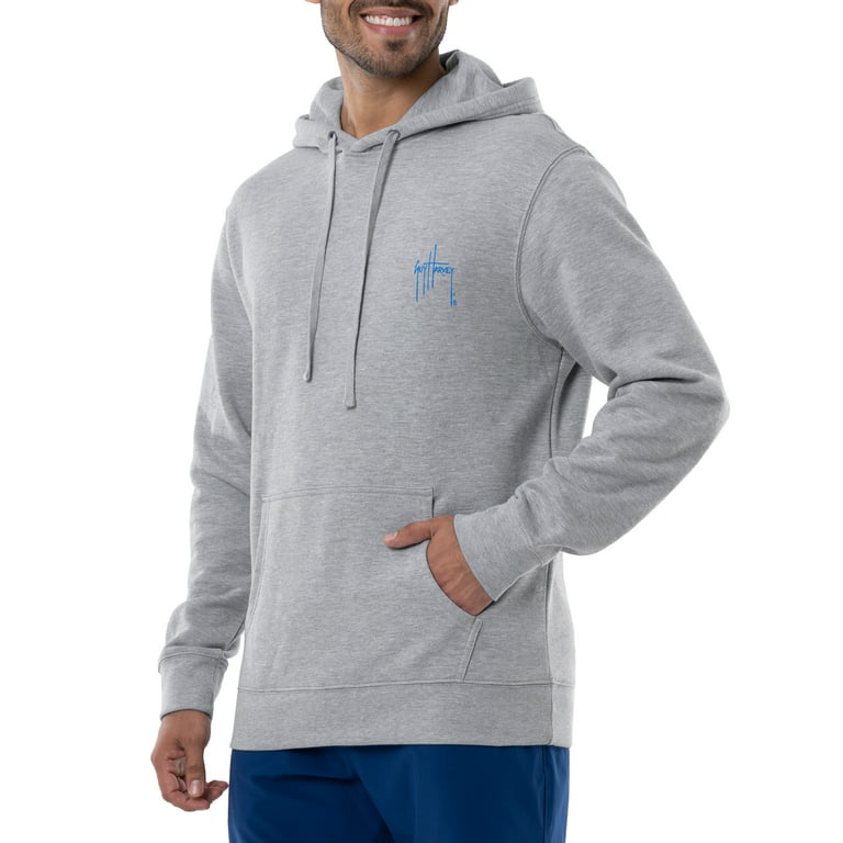 Guy Harvey Men's Marlin and Sails Fleece Hoodie - Athletic Heather Gray 2X- Large 
