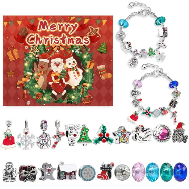Calendario de Adviento de 24 días para niñas y niños, conjunto de pulseras de joyería azul con caja de regalo, Cuenta atrás, Navidad, 2023