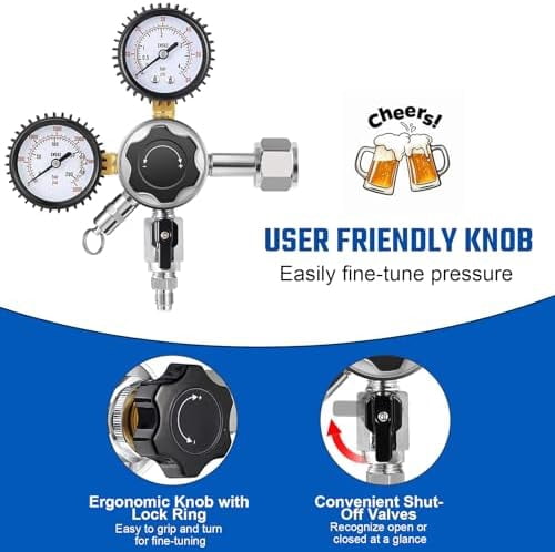 CO2 Regulator for Kegerator CO2 Regulator Beer Keg Regulator CO2 Kegerator Regulator CGA-320 Co2 Tank Regulator Dual Stage CO2 Regulator Kegerator Parts Draft Beer Regulator Gauges