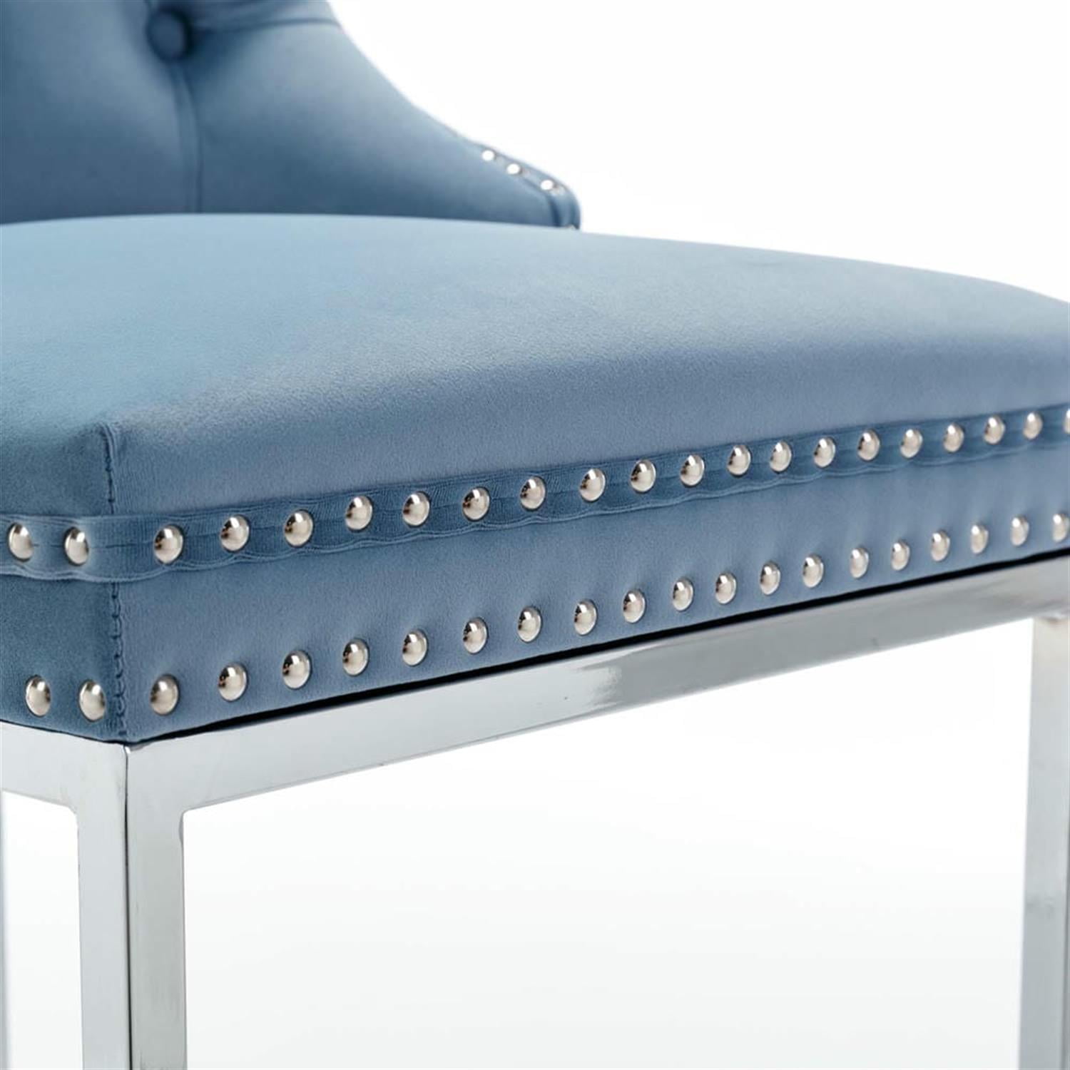 Demi Bonn 39" Counter Height Bar Stools Set of 2, Velvet Barstools with Button Backrest, Kitchen Island Countertop Chairs for Dining Room, Blue