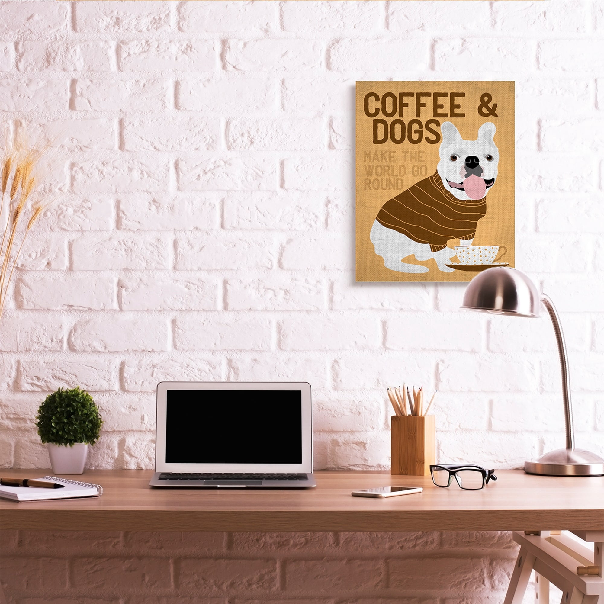 Stupell Industries Coffee and Dogs Phrase French Bulldog Café Pet Canvas Wall Art, 24 x 30, Design by Ginger Oliphant