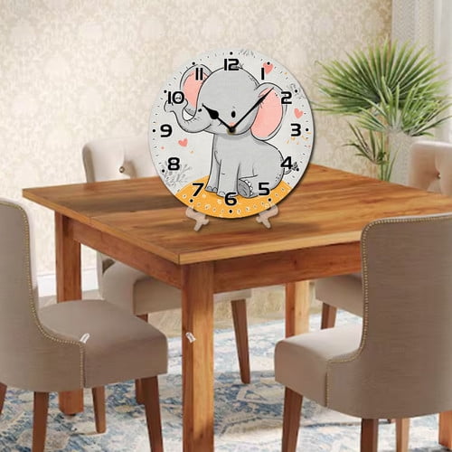 ZXCXRQFa Silent Clocks Cute Baby Elephant Silent Non Ticking Wooden Clock 10 Inch, Round Wall Clock,Decorative for Living Room, Kitchen, Home,Bathroom, Bedroom, Office or School