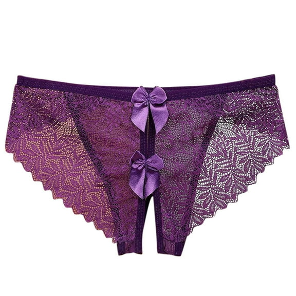Panties for Women,Lace Underwear Hollow Out Shorts with Alluring Bow Design Pure Desire Scheming,Womens Underwear,Purple,L
