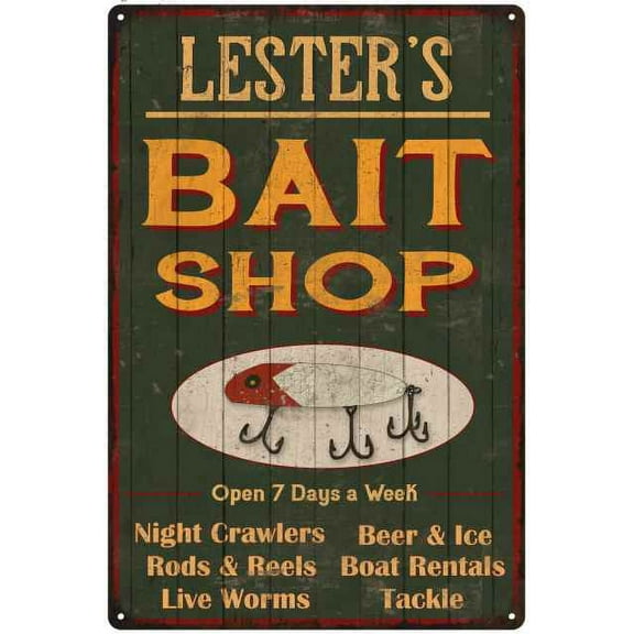 LESTER'S Green Bait Shop Man Cave Wall Decor Gift 8x12 Metal 208120027197