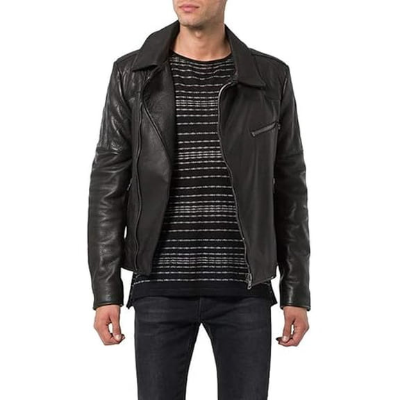 Men's Genuine Lambskin Leather Jacket Biker Soft Stylish Motorcycle Jacket A003