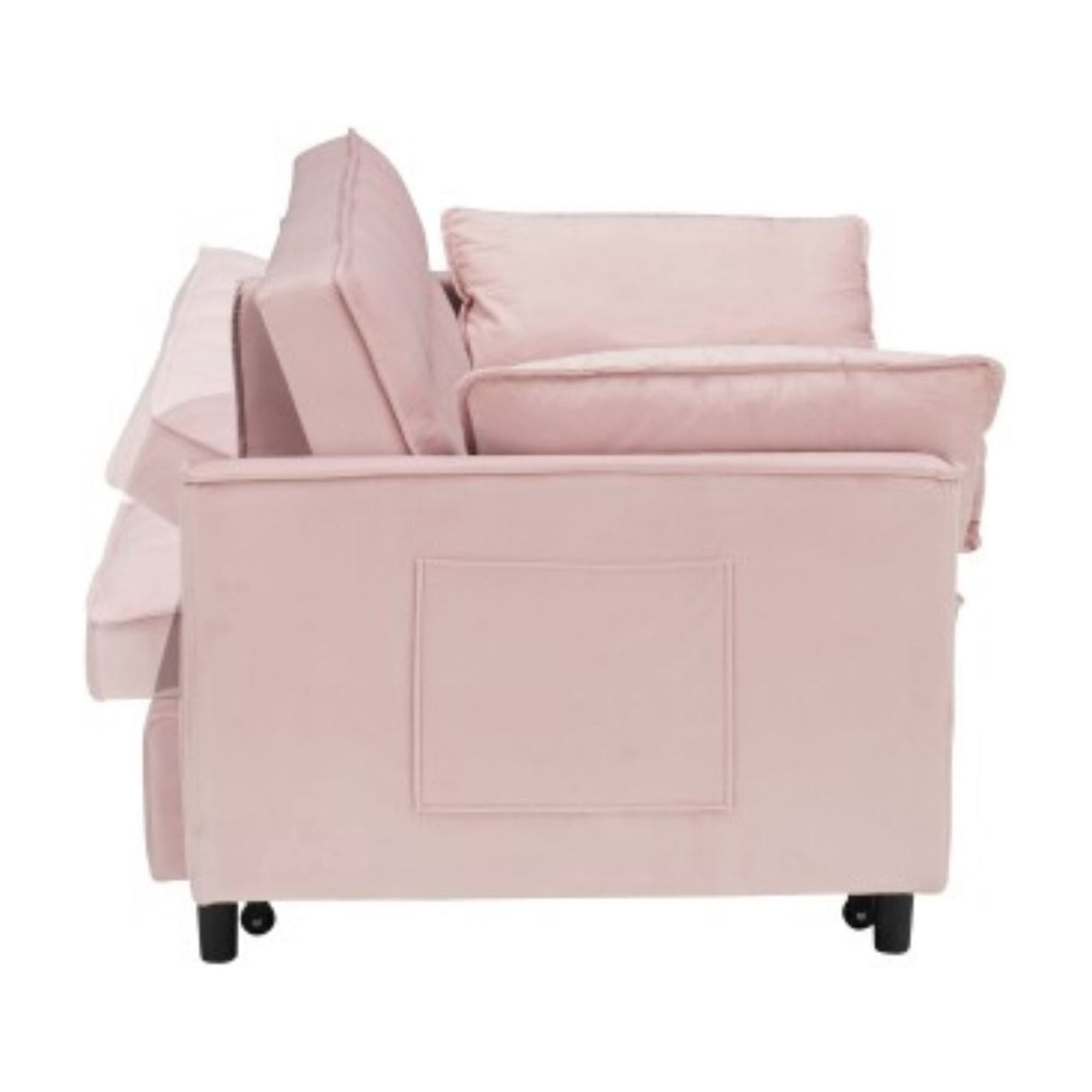 Velvet Loveseat Sofa Bed, 3-in-1 Convertible Sleeper Couch with Pullout Bed & Reclining Backrest, Pink