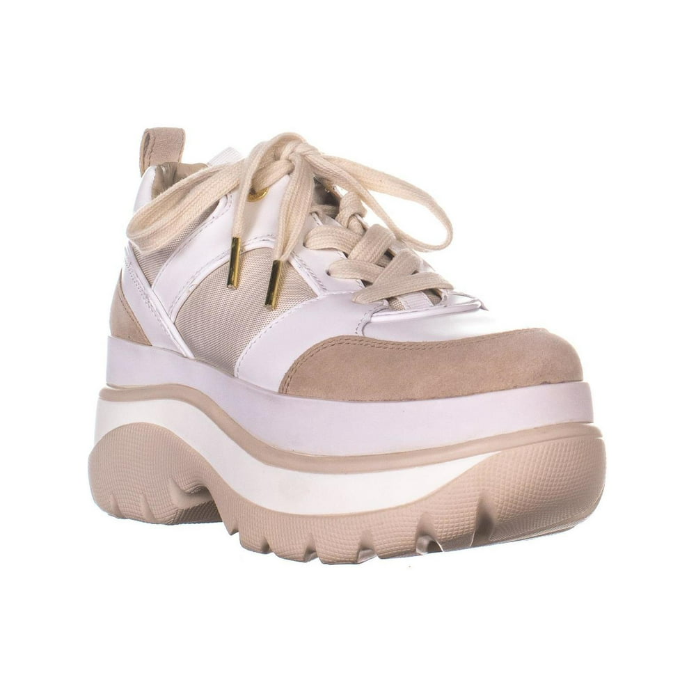 michael michael kors felicia leather and canvas platform trainer
