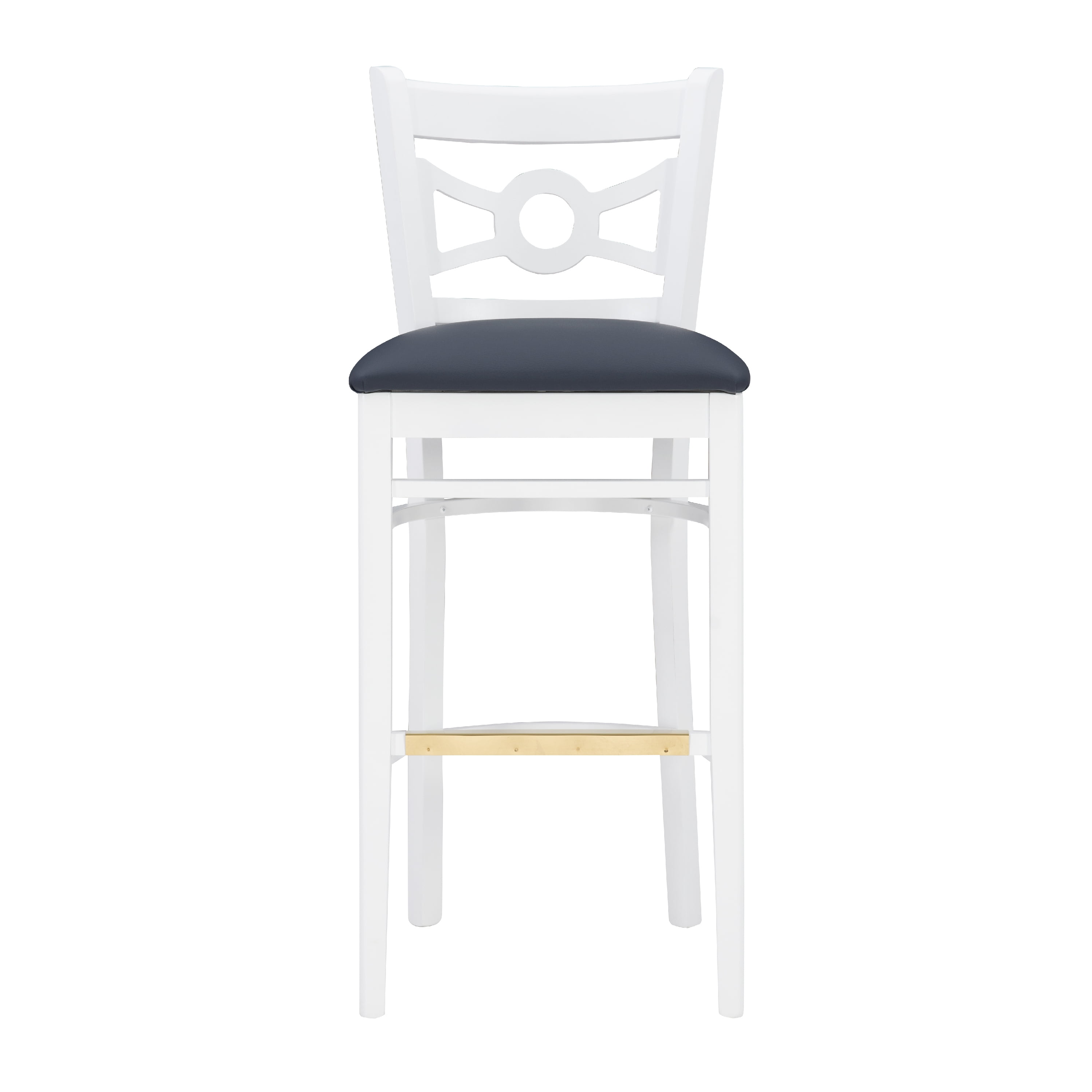 Linon Tabitha 31" Bar Stools, Classic White Finish with Navy Faux Leather, Set of 2