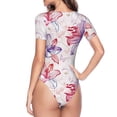thumbnail image 4 of Daiia Lilies Flowers print Women's Crew Neck Short Sleeve Bodysuit Fashion Tops Fit Casual Basic Extender Bodysuit-XX-Large, 4 of 9