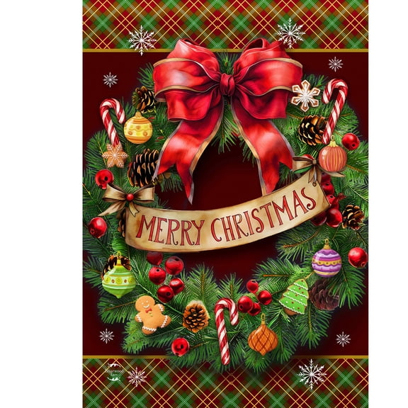 Briarwood Lane Christmas Garden Flag 12x18 For Outdoor Adorned Wreath For Christmas Garden Flag Flags For Outside