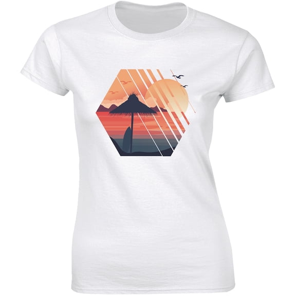 Flying Birds Over River Landscape beautiful Sunset Gift Women's T-Shirt