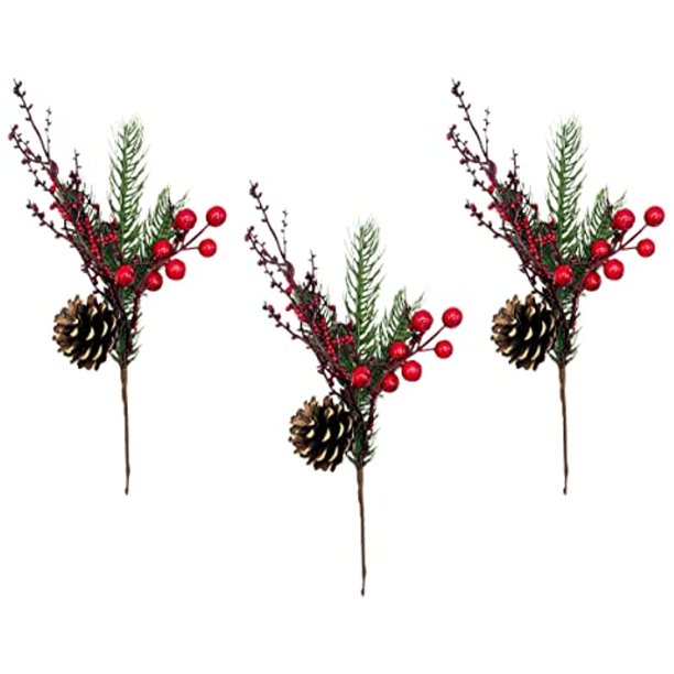 10 inch Christmas Greenery Flower Picks Artificial Red Holly Berries