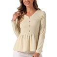 thumbnail image 1 of Camisas de V-Neck para Mujer INSPIRE CHIC con dobladillo con volantes, camisas de manga larga, botones decorativos, tops de punto waffle S Apricot Claro, 1 of 6