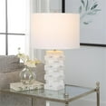 thumbnail image 5 of Maklaine Contemporary Rice Stone and Linen Geometric Table Lamp in White, 5 of 7
