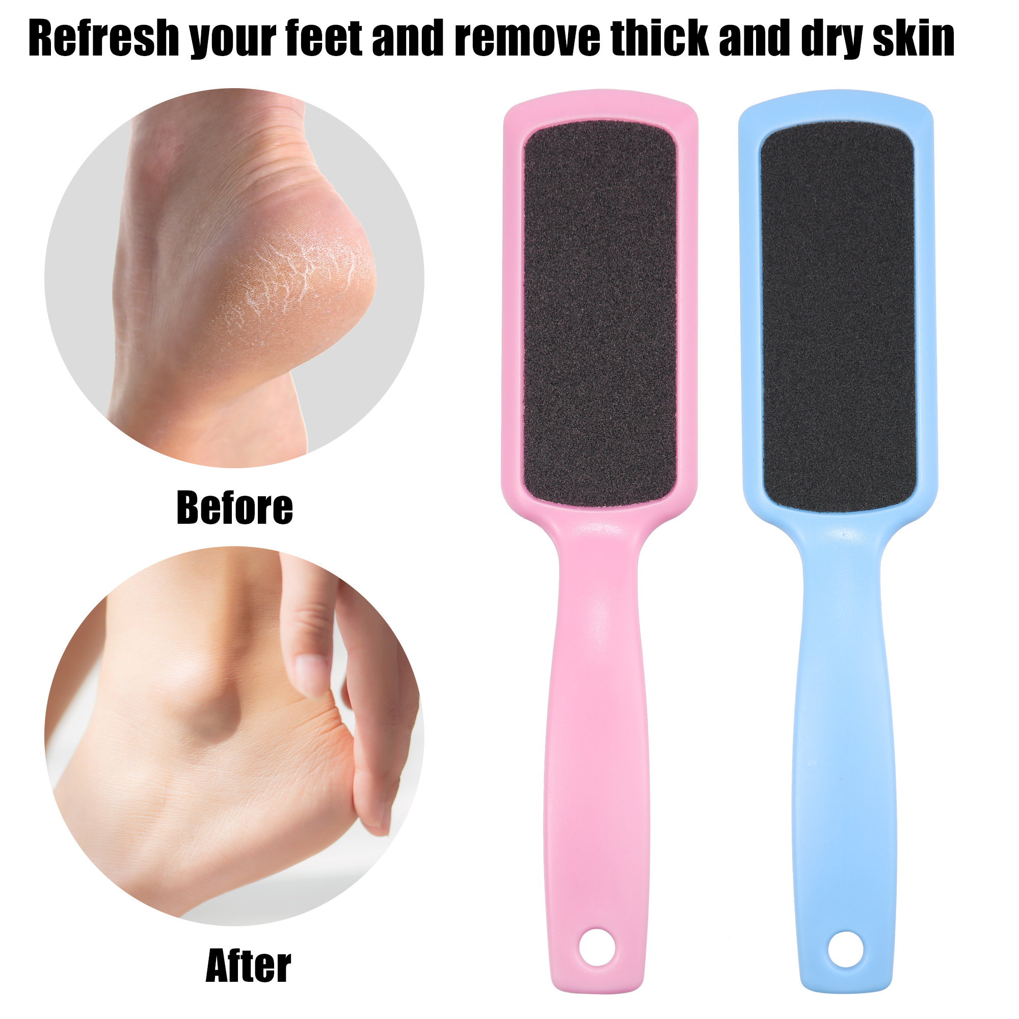 Unique Bargains 4 Pcs Coarse and Fine Dual Sided Foot File Removes Dead Skin Pedicure Blue Pink