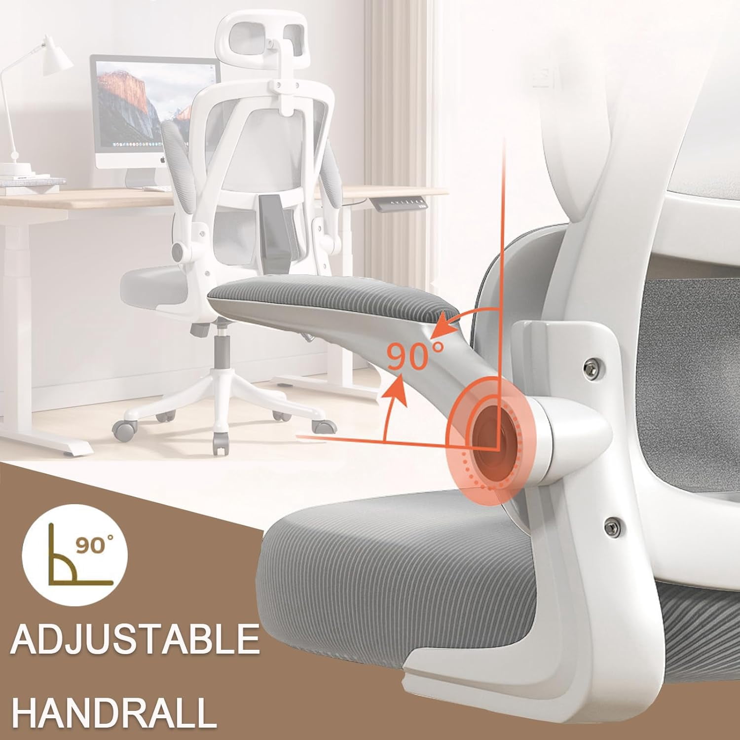 WXJHL Ergonomic Office Chair Comfort Home Desk Chair Adjustable High Back Mesh Chair Lumbar Support Computer Chair with Flip-up Arms for Work, Study, Gaming,White Mesdh Chair（Grey）