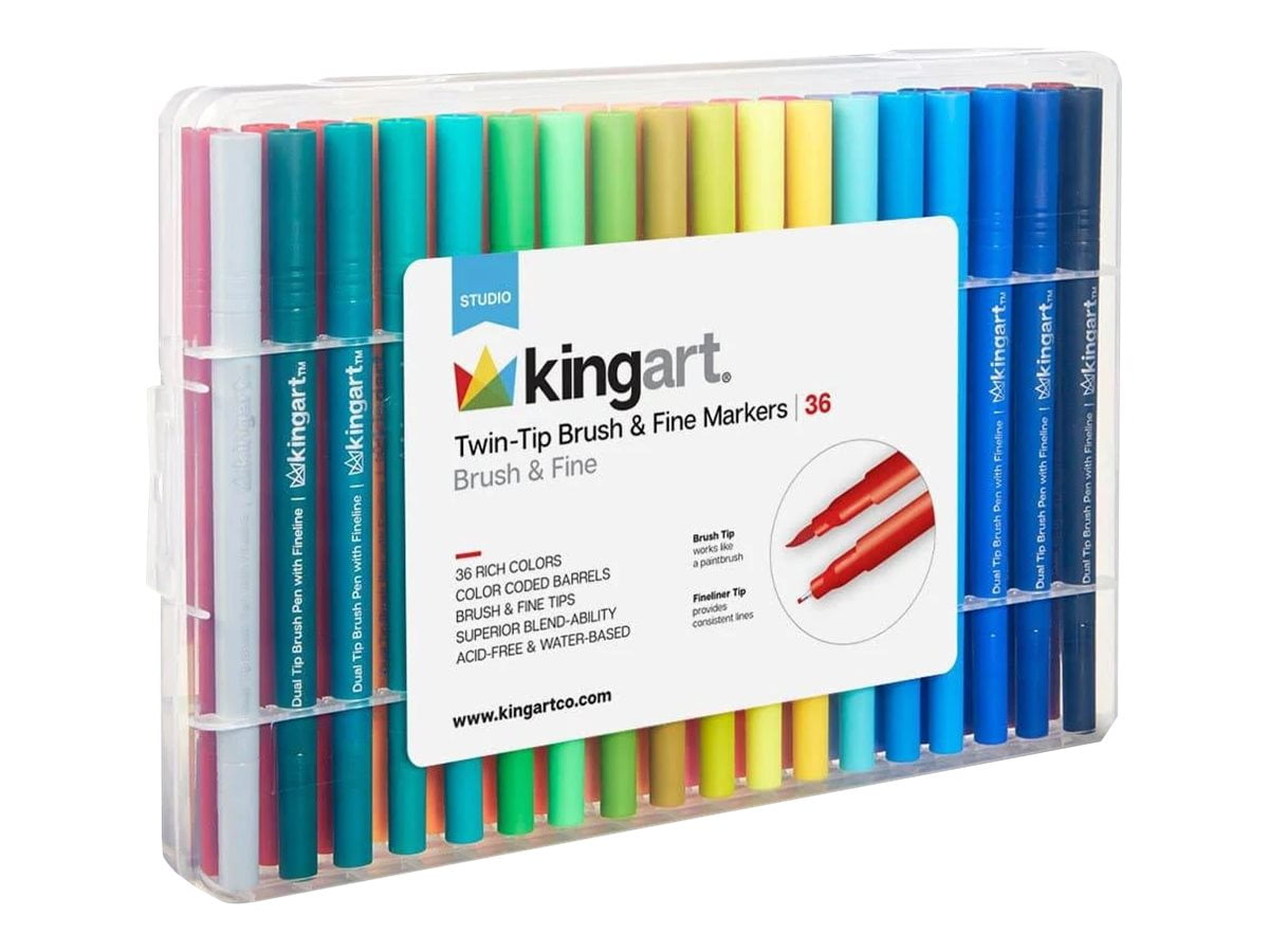Kingart Soft Tip Set with Case Watercolor Brush Marker, Assorted 36 Piece (405-36)