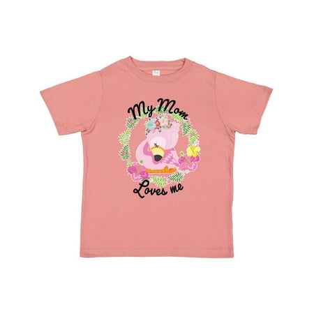 

Inktastic Baby Flamingo My Mom Loves Me in Flower Wreath Gift Toddler Boy or Toddler Girl T-Shirt