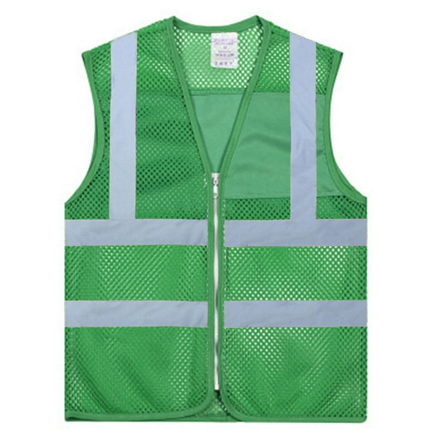 GOGO Unisex High Visibility Zipper Front Breathable Safety Vest, Mesh Volunteer Activity Vest-Green-M