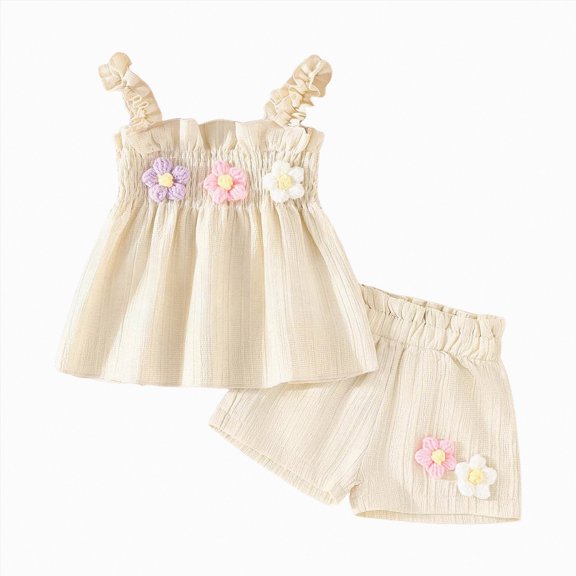 TOWED22 Toddler Baby Summer Clothing Sets 2 Piece Sleeveless Tank Tops and Elastic Waist Shorts Outfits Clothes(Beige,12-18 M)