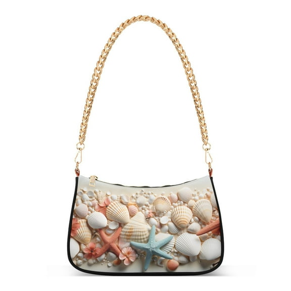 Womens Chain Shoulder Bag Seashells and Sea Stars Classic Tote Handbags Fashion Clutch Hobo Purse with Zipper for Travel Casual