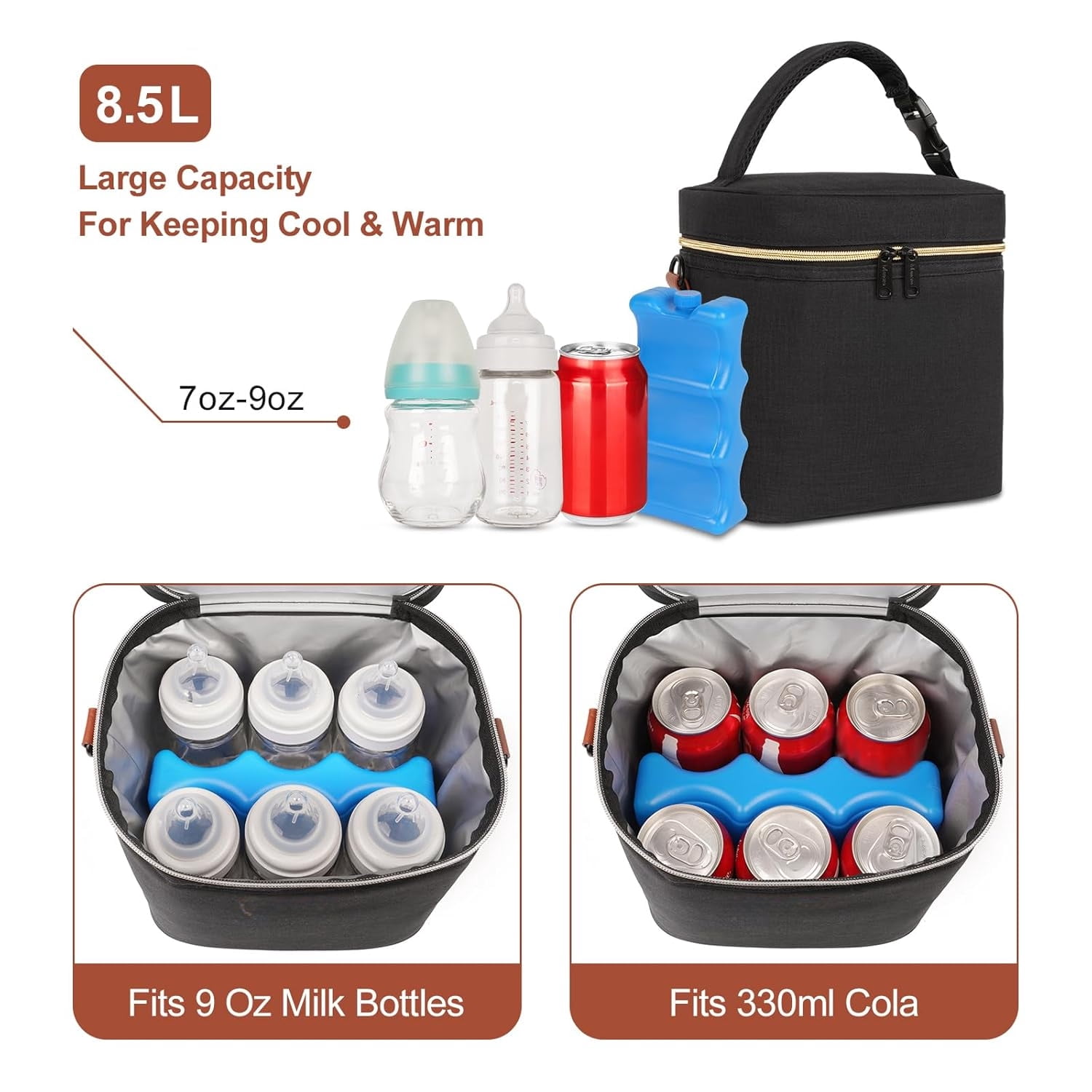 breast milk cooler travel bag, Fits 6 Baby Bottles Up to 9 Ounce Insulated Baby Bottle Bag,Breast Milk Cooler on The go with Strap,  Bottle Storage Bag for Nursing Mom Daycare