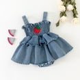 thumbnail image 2 of WERYOUNG Girls Boys Bodysuits Summer Unisex Ruffled Spaghetti Strap Strawberry Embroidery Denim Bodysuit Baby Sweet Daily Wear Onesie,Blue,0-6 Months, 2 of 6