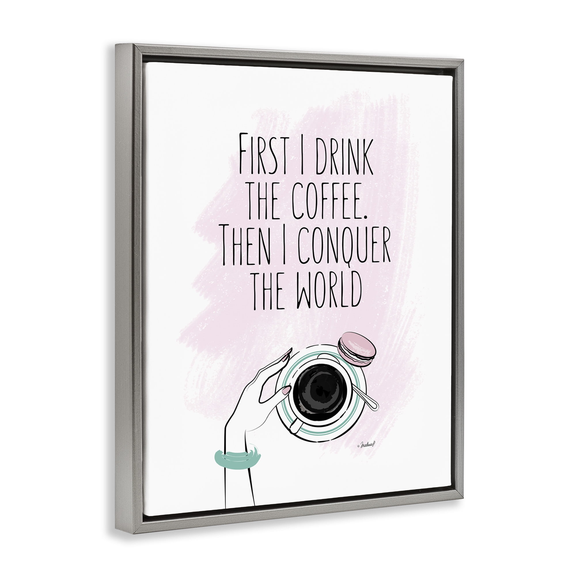 Stupell Industries Glam Coffee Then Conquer Food & Beverage Painting Gray Floater Framed Canvas Art Print Wall Art, 25 x 31
