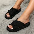 thumbnail image 3 of Rokment Women's Woven Fringe Platform Flat Backless Dress Sandals Bohemian Beach Yoga Mat Cushioned Comfortable Walking Slip on Slides Summer Shoes For Vacation Black Size 6, 3 of 4