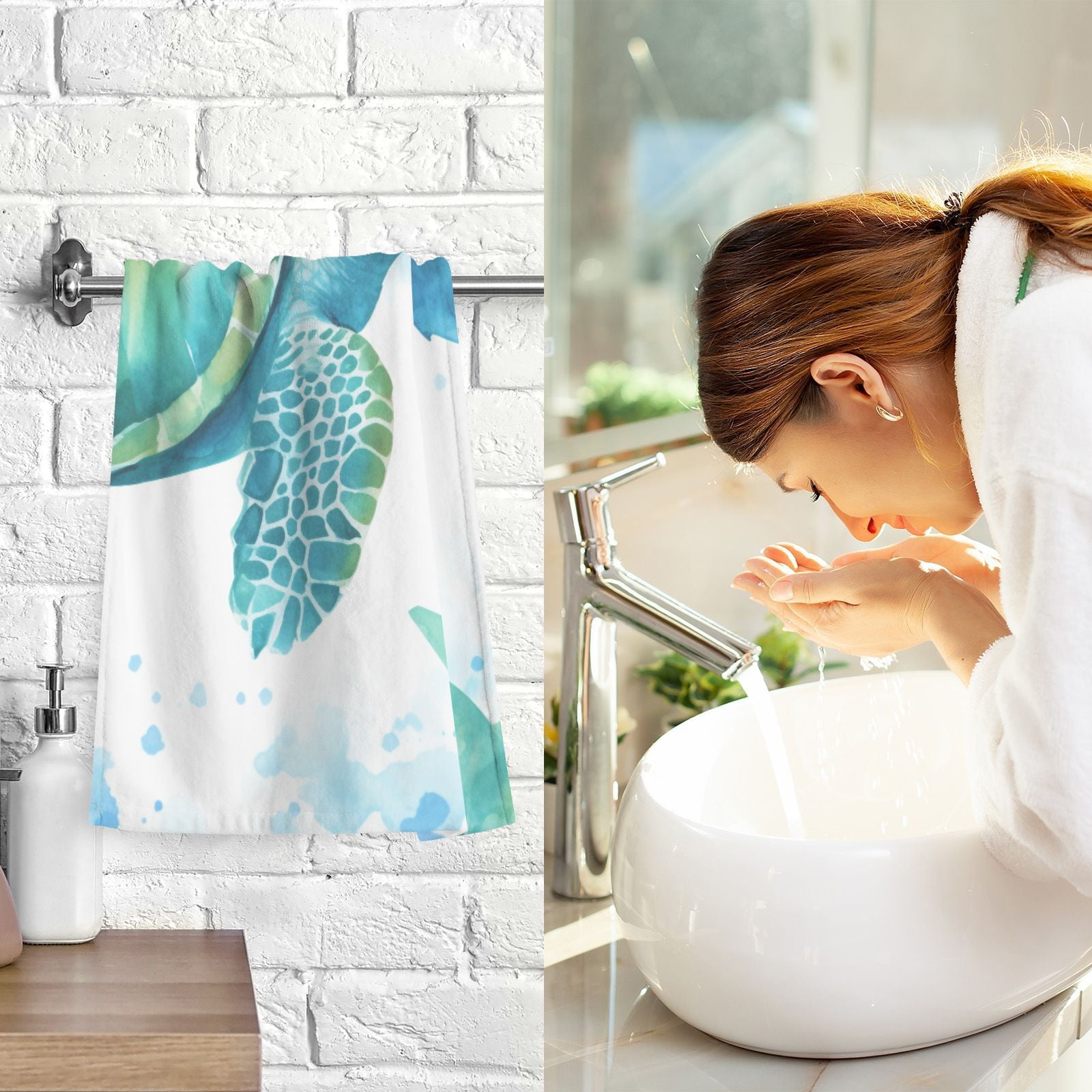 Turtles Hand Towel Bath Towels Face Towels Cotton Absorbent for Home Hotel Spa Swimming Yoga Sports Decorative Towel Set of 2