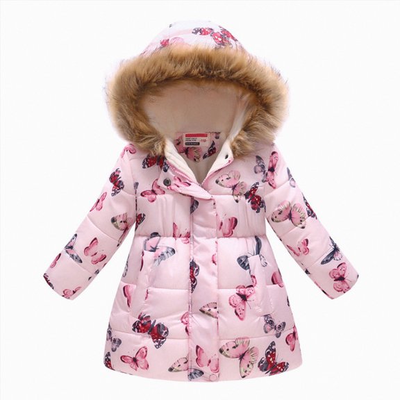WUANDIXFA Jacket for Toddler Boys Puffer Jacket for Kids Full Zip Hooded Jacket Fashion Warm Fleece Lined Cute Thermal Outerwear Coat,Pink,6-7 Years