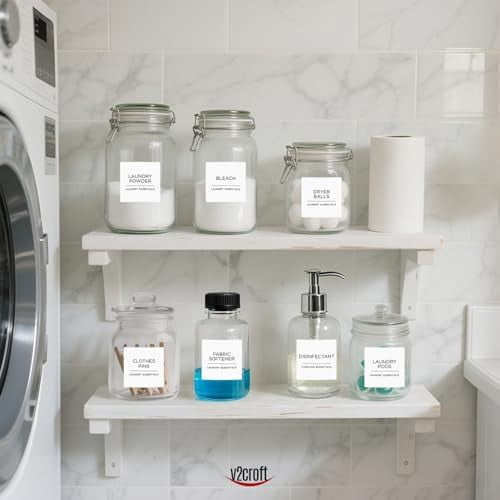 144 PCS Minimalist Laundry Room Labels Set, Quivanta Water Resistant Stickers,Water/Oil Resistant Stickers for Laundry Room, Linen Closet Home Bathroom and The Beauty Organization（White