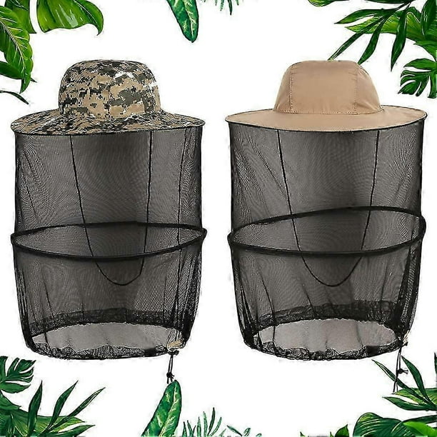 2 Pcs Mosquito Head Net Hat, Outdoor Mosquito Repellent Mask Hat, Foldable Anti-ultraviolet Anti-mosquito Beekeeping Mesh Hat with Hidden Mesh