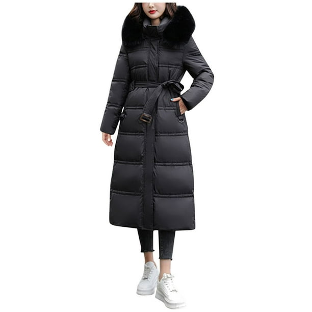 Gibobby Chamarra larga para mujer, chamarra de invierno para mujer, ligero, cálido, con capucha(Negro,M)