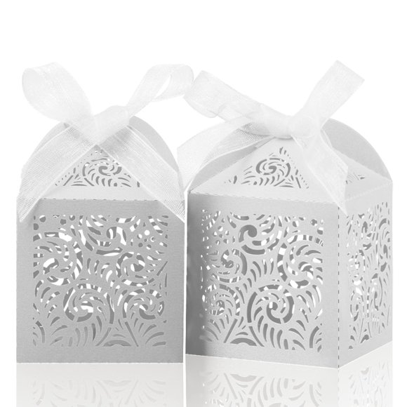 Cajas para detalles blancas COTOPHER 100 piezas, corte láser, 5x5x7 cm