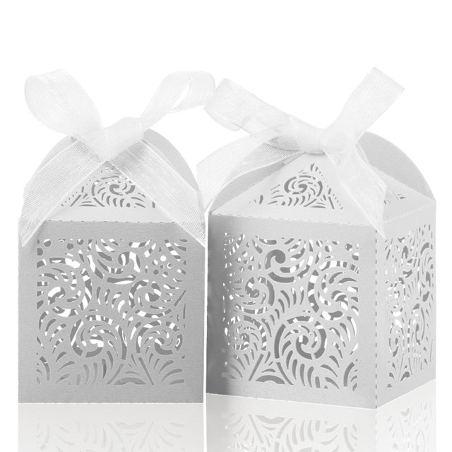 Cajas para detalles blancas COTOPHER 100 piezas, corte láser, 5x5x7 cm