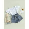 thumbnail image 3 of Bagilaanoe 2pcs Toddler Baby Girls Short Pants Set Short Sleeve T-shirt Tops + Denim Shorts 6M 12M 18M 24M 3T 4T Kids Casual Summer Outfits, 3 of 8