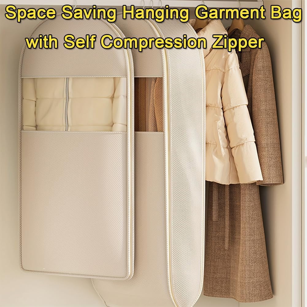 2025 Space Saving Hanging Garment Bag with Self Compression Zipper, Space Saving Garment Bags, Protects Clothes from Wrinkles