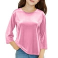 thumbnail image 5 of UQJfacai Girls Velvet Tops Dressy Casual 3/4 Sleeve T-Shirts Kids Trendy Party Crewneck Cute Tunic Basic Tee Shirts 3-14 Years, 5 of 5