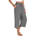 thumbnail image 4 of ANYJOIN Womens Capri Pants Loose High Waisted Wide Leg Lounge Pants Drawstring Casual Palazzo Pants Trousers with Pockets, 4 of 6