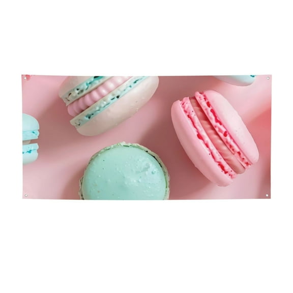 Picia Pastel Macarons Delight Pattern Party Banner, Festive Decoration, Holiday Banner, Celebration Decor, Event Banner, Reusable Party Banner-Small