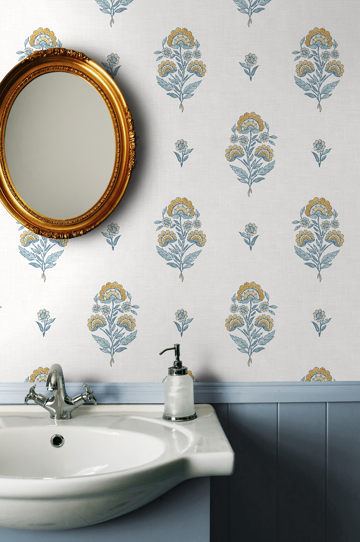 NextWall Marigold & Seabreeze Floral Spot Premium Matte Non-Woven Peel and Stick Wallpaper - 20.5 in. W x 18 ft. L Roll