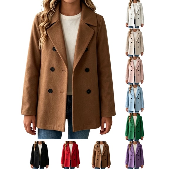 Girls Winter Coat Zaewscy Girls Double‑Breasted Wool Blend Coat Notched Lapel Long Sleeve Kids Casual Wool Outerwear Brown 130