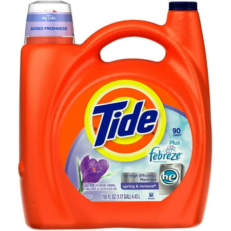 Tide Plus Febreze Freshness High Efficiency Spring & Renewal Scent Liquid Laundry Detergent, 90 Loads, 150 fl oz