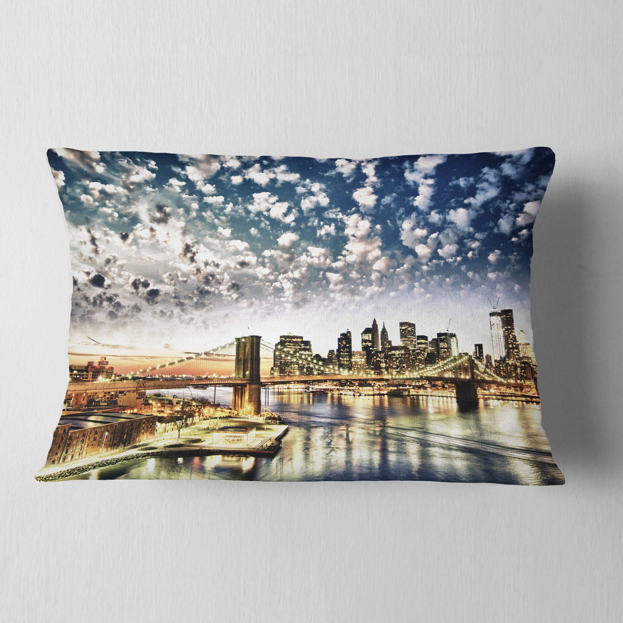 Designart New York City Manhattan Skyline - Cityscape Photo Throw Pillow - 12x20