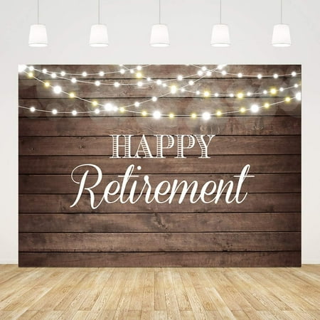 Happy Retirement Backdrop Shinning Lights and Wooden Photo Background Retirement Party Decorations Retirement Party Supplies for Men Women Lights Congrats Retirement Photo Booth Props