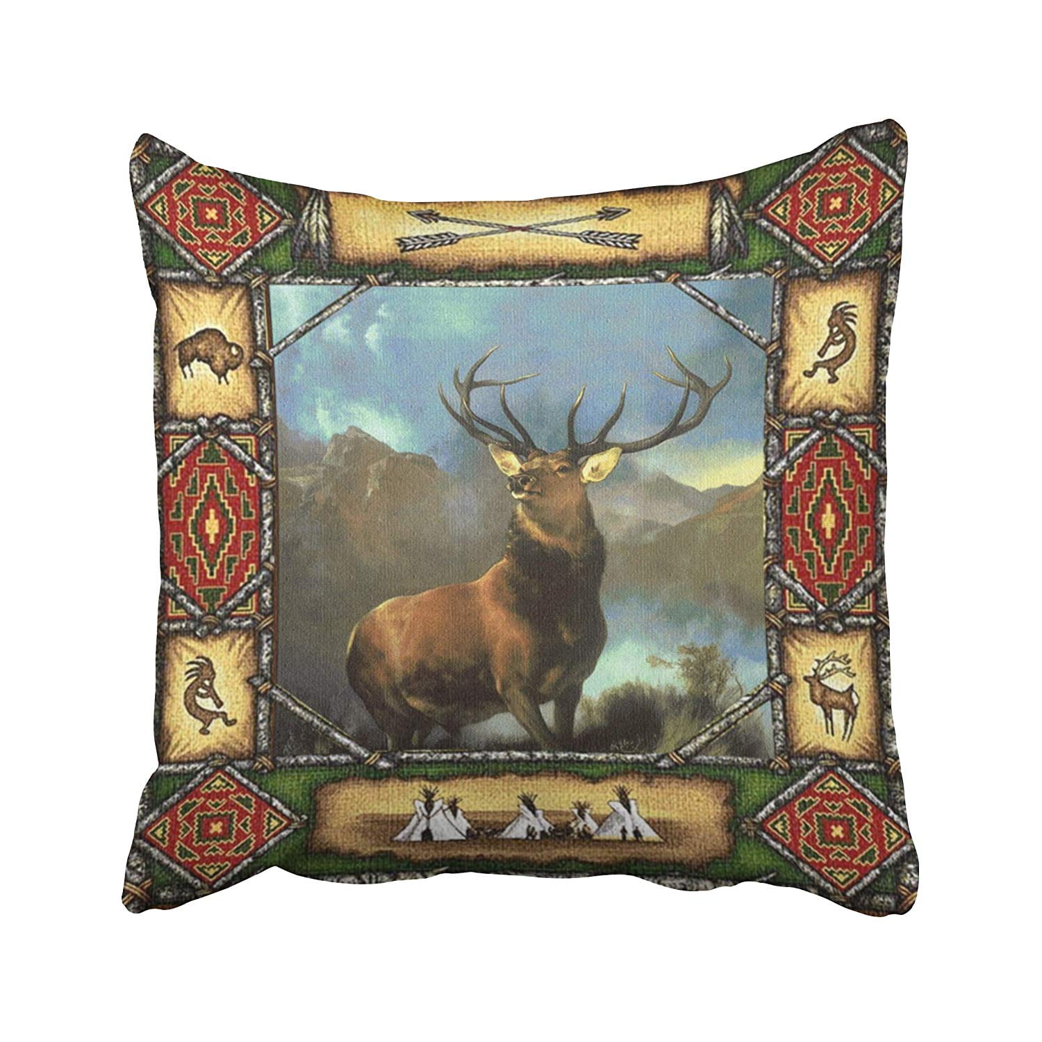WOPOP elk cabin lodge decor frame elk theme Pillowcase Pillow Cover